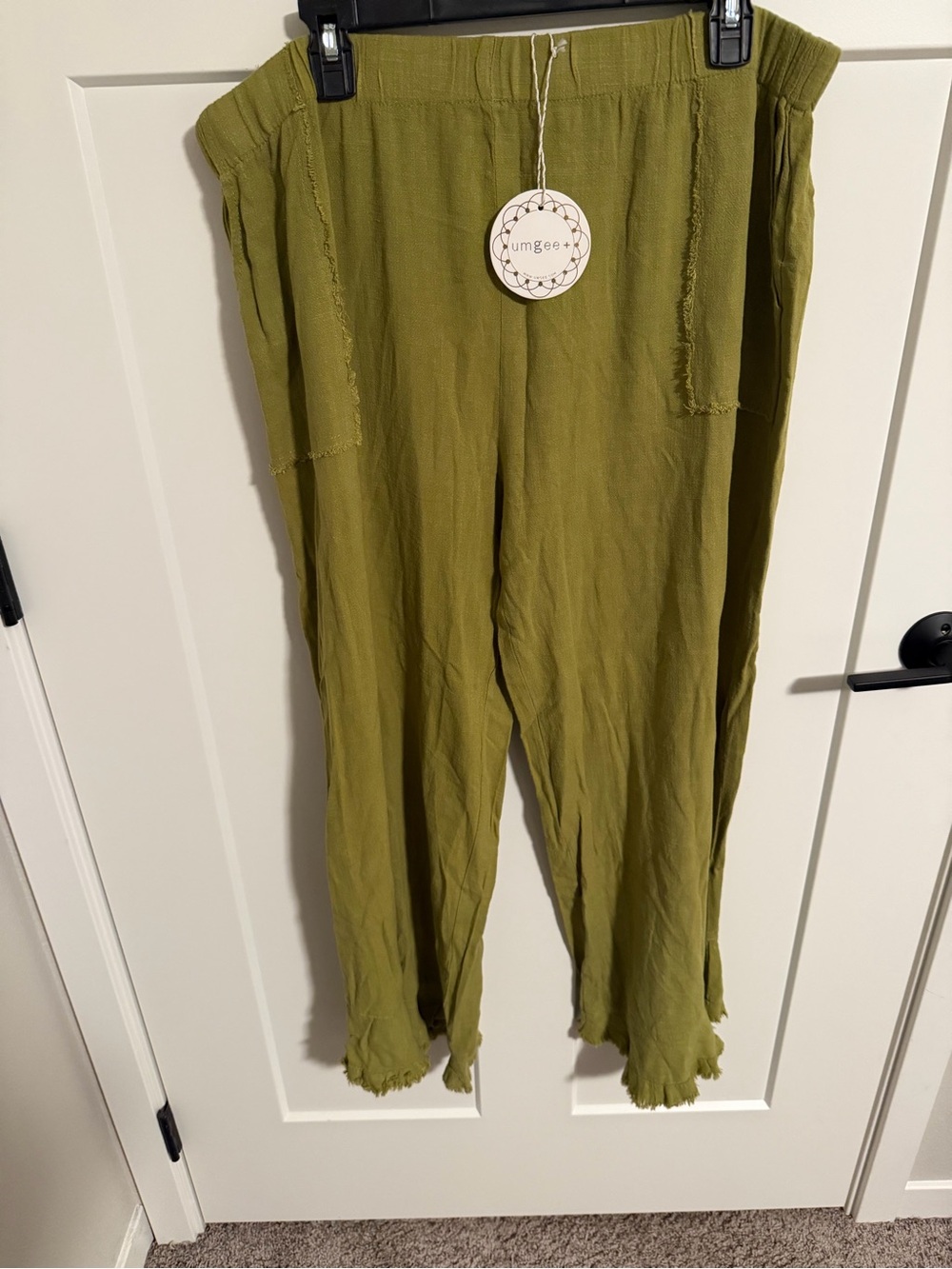 Umgee Olive Crinkle Pull-On Wide Leg Pants